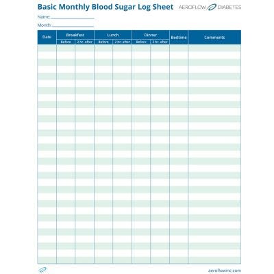 Basic Monthly Blood Sugar Log Sheet