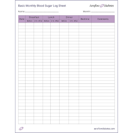 Aeroflow Diabetes monthly blood sugar log sheet