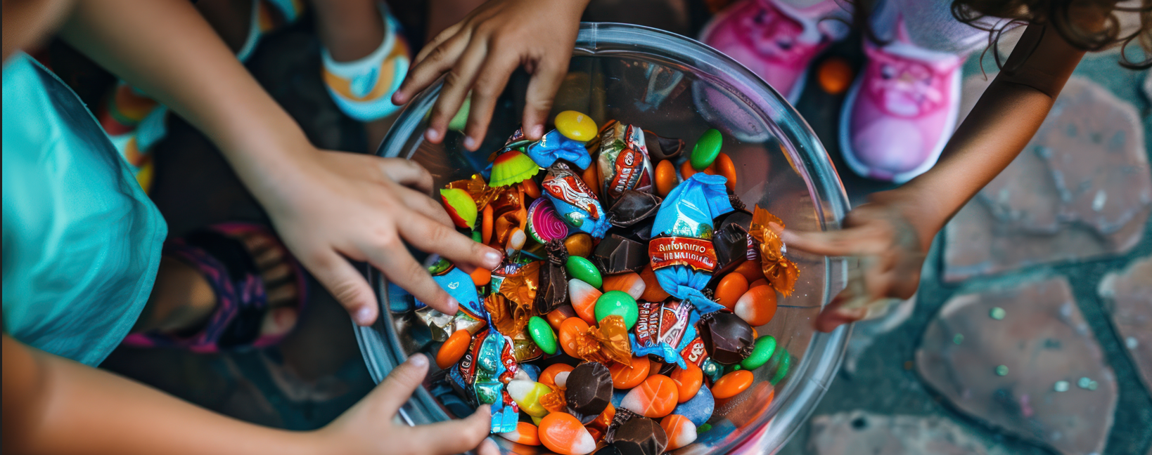 kids eating halloween candy