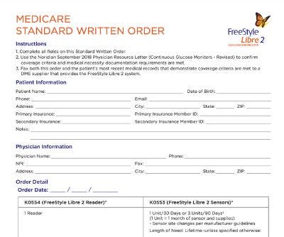 Standard written order for a CGM through Medicare